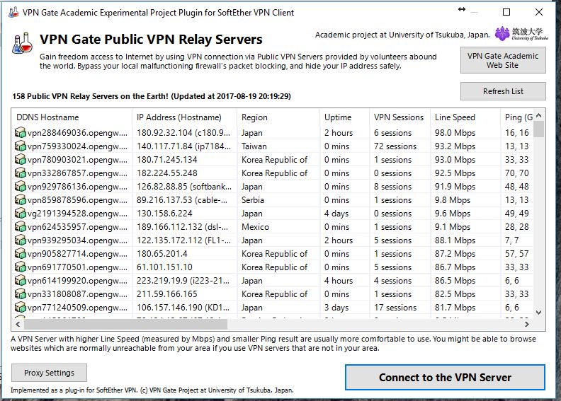 Https vpngate net en. VPN Gate сервера. Список VPN серверов. VPN Gate таблица. Vpngate.net список открытых серверов.