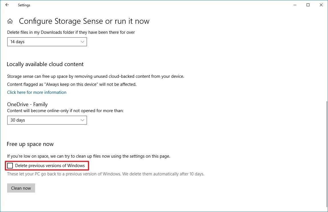 delete windowsold storage sense Xóa Thư Mục Windows.old Trong Windows 10